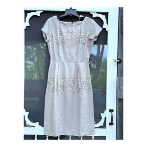 Vintage 50s MIDI Dress Embroidery Neutral Union